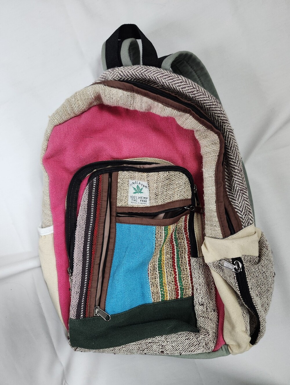 Karma Nepal Crafts Hemp Patchwork Backpack NWOT Large Boho Sustainable Himalayan